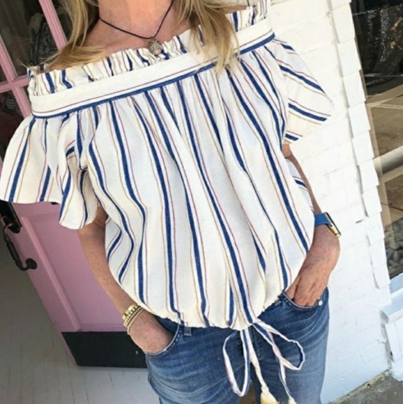 Birds of Paradis by Trovata Janette Bare Shoulder Linen Blend Blouse Size XS - Picture 6 of 12